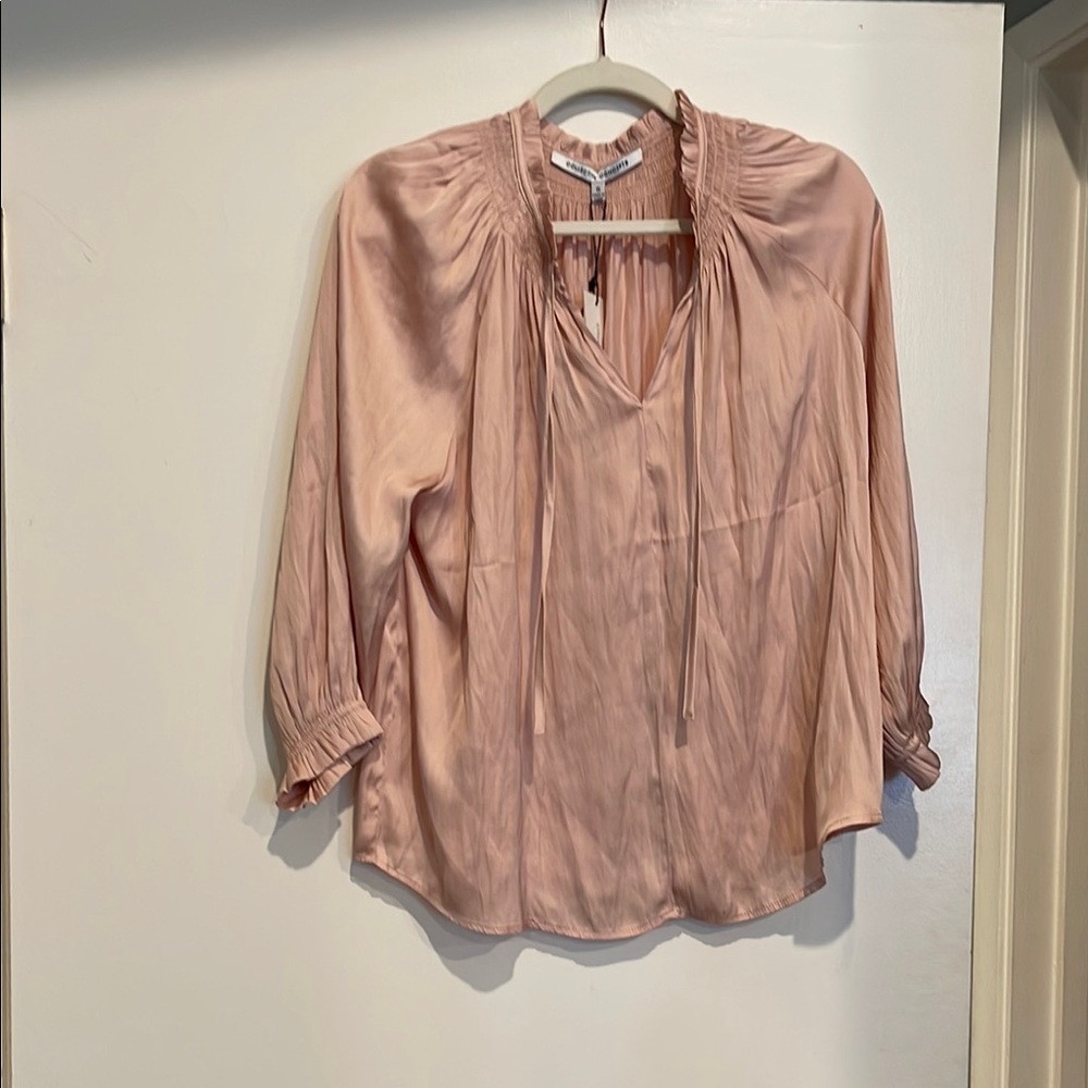 Collective Concepts Pink Blouse with Mandarin Collar and 3/4 Sleeves